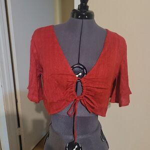 NWT L*Space Piper Red Texture Crop Top Women's Small Blouse Festival